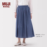 無(wú)印良品（MUJI）女式 棉紗 抽褶裙 長(zhǎng)半身裙女款裙子25年秋季女裝 BE1XTA5A 藍(lán)色格紋 S (155/62A)