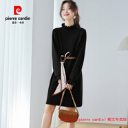 皮爾卡丹（pierre cardin）品牌高檔輕奢法式針織連衣裙女2025春秋氣質(zhì)名媛配大衣的毛衣裙 品牌高端新品-黑色 L