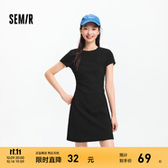 森馬（Semir）連衣裙女收腰T恤裙小心機(jī)夏季2025新款繡花圓領(lǐng)短裙簡約休閑 黑色90001 2XL