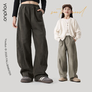 柚朵女童褲子2025秋季新款兒童休閑寬松闊腿褲大童潮流直筒褲洋氣秋裝 墨綠灰 160 cm 參考身高155-165