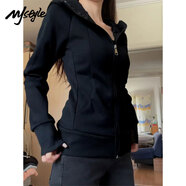 MJ STYLE收腰連帽衛(wèi)衣女2025新款秋季連帽衛(wèi)衣小個子純色修身拉鏈開衫外套