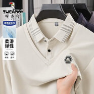 啄木鳥(niǎo)秋季新款中老年純棉假兩件長(cháng)袖t恤男翻領(lǐng)薄款爸爸休閑polo打底衫 82378米白 2XL 150-170斤