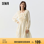 森馬連衣裙女荷葉邊蝴蝶結(jié)氛圍感優(yōu)雅方領(lǐng)裙子109124114003