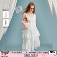 UNIFREE【明星同款】蕾絲吊帶連衣裙不規(guī)則純欲中長款蛋糕裙 白色 2XL