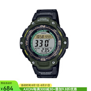 卡西歐（Casio） SGW100 男士手表數(shù)字電子表 雙傳感器溫度方向讀數(shù) 運動涉水 200米防水 墨綠色SGW100-3AV 大型LCD清晰易讀  耐低溫