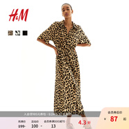H&MXJ2025年夏季新款女裝時(shí)尚休閑腰部系帶襯衫式連衣裙1217576 米色/豹紋 XXS 155/76