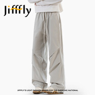 jifffly戶外傘兵純色沖鋒褲男士秋季加厚款寬松闊腿直筒休閑長(zhǎng)褲 灰白色 3XL