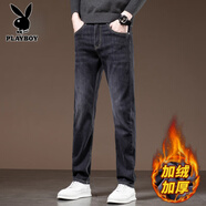 花花公子牛仔褲男士新款秋冬季款時(shí)尚潮流百搭修身直筒彈力休閑長(cháng)褲子男士 1213R黑色 加絨 28 【2尺1-體重90-100斤】