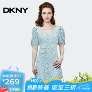 唐可娜兒（DKNY）【京東奧萊】法式小眾碎花連衣裙女夏季新款收腰顯瘦氣質(zhì)短袖裙子 W1312Z53-392 S