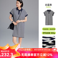 雲上生活【海軍連衣裙】polo領條紋寬松直筒裙L9719SX 白藍條 300G羅馬拉架 M (身高150-160cm，體重110以內)