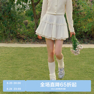 樂(lè )町少女風(fēng)甜美蛋糕裙白色半身裙花邊傘擺遮肉短裙 米白（現貨） XS