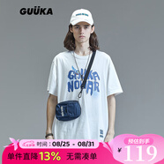 古由卡（GUUKA）xSANK嘻哈潮牌t恤男士短袖夏季情侶裝劉宇同款休閑寬松五分半截袖 白色 F3887 S