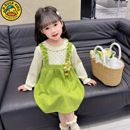 GDUCKKIDS女童裙子春秋季2025新款兒童甜美洋氣女寶寶春秋款假兩 綠色 90 cm