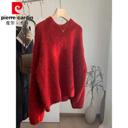 皮爾卡丹（pierre cardin）馬海毛紫色毛絨絨加厚毛衣女秋冬寬松慵懶風(fēng)奶fufu加厚冬季針織衫 紅色 均碼