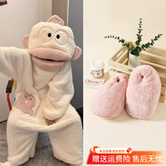 杰班漾白色丑魚連體睡衣卡通可愛搞怪珊瑚絨連體睡衣男女加絨加厚 白色-連體丑魚睡褲+帶鞋子 M 【建議身高160-165cm】