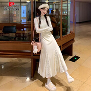皮爾卡丹白色高領(lǐng)針織連衣裙女冬季加絨配大衣內(nèi)搭打底魚尾毛衣長裙子 圖片色裙子(薄款)【內(nèi)搭/打底/配大衣冬裙/淺色/ S