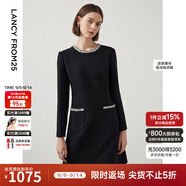 朗姿【尖貨補單】法式氣質(zhì)名媛小香風(fēng)長袖高腰通勤女冬季新款連衣裙女 黑色2 M