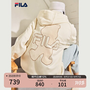 FILA斐樂(lè )官方女裝外套秋季上衣多彩潮流加絨保暖開(kāi)衫連帽小熊外套 奶鹽白-F51W138599FIV(加絨) 160/80A/S
