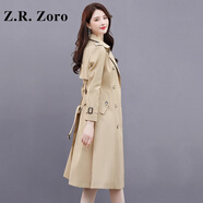 Z.R.Zoro奢侈品風(fēng)衣外套女2025秋季新款高端流行休閑大衣中長(cháng)款英倫風(fēng)外套 卡其 L