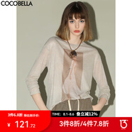COCOBELLA時(shí)尚花紗印花長(cháng)袖T恤女25秋休閑舒適圓領(lǐng)針織衫TS34 卡其 M