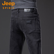 JEEP SPlRlT牛仔褲男秋季修身直筒彈力高端休閑長男褲顯高舒適休閑牛仔小腳褲 819黑色 33