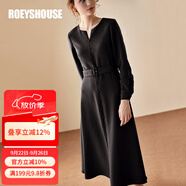 ROEYSHOUSE羅衣淑女連衣裙秋裝新款氣質(zhì)純色修身優(yōu)雅a擺長裙子00780 黑色 S
