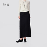 初棉醋酸羊毛松緊腰半身裙女25秋直筒顯瘦針織半裙 黑色-加長版 L