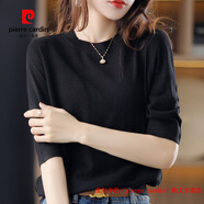 皮爾卡丹（pierre cardin）品牌斷碼撿漏.羊毛針織衫五分袖女2025春秋季薄款寬松短袖羊毛衫 黑色 S