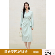 獨束大碼女裝通勤氣質(zhì)金屬腰袢連衣裙2025春季新品胖mm時(shí)尚長(cháng)裙 海沫綠 L (尺碼：2)
