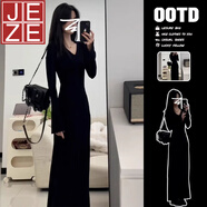 JEZE2025春秋新款法式黑色長(cháng)袖連衣裙秋冬打底搭配大衣修身包臀中長(cháng)裙 【Doiroi黑色/淑女超絕長(cháng)裙】【z】 L 【建議120-135斤】
