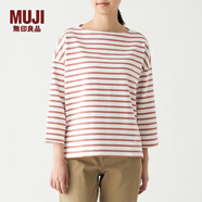 無(wú)印良品 MUJI 女式 粗棉線(xiàn) 天竺編織 落肩T恤 BBL04A0S 粉紅色X橫條 XS-S
