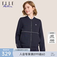 ELLE ACTIVE 棒球領(lǐng)夾克外套女裝早春時(shí)尚百搭簡(jiǎn)約花卉印花運動(dòng)休閑通勤外套 藏青色 XL