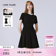 LIME FLARE【七夕禮物】萊茵福萊爾赫本風(fēng)法式設(shè)計(jì)感收腰連衣裙 黑色 S