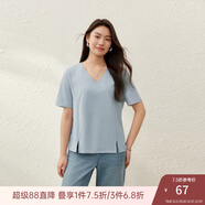 纖莉秀【原紗防曬速干T】歐若風(fēng)抗菌短袖T恤纖莉秀大碼女裝胖mm夏裝新款 淺藍(lán)色V領(lǐng) XL (拍前可聯(lián)系客服確認(rèn))