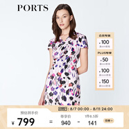 PORTS寶姿 連衣裙印花修身短袖連衣裙碎花 LN8D169HPT028 冰雪紫印花 S (4)