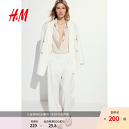 H&M女裝襯衫2025秋季新款翻折領(lǐng)松馳感亞麻法式長(zhǎng)袖襯衣1213682 淺米色014 S 160/88