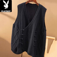花花公子（PLAYBOY）品牌折扣專柜撤柜春秋針織背心中式雙排扣開衫毛衣馬甲女 黑色 均碼 80-140斤可穿