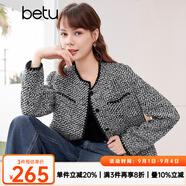百圖betu女裝春季新款短外套高級感小香風(fēng)長(cháng)袖毛呢外套女2401T40 黑色 M