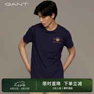 GANT【100%棉】甘特男女情侶款休閑學(xué)院純色圓領(lǐng)寬松重磅短袖T恤 433夜藍色 XL