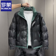 羅蒙（ROMON）保暖羽絨服男士短款秋冬季新款潮牌韓版青年帥氣立領(lǐng)白鴨絨外套 YYSD66黑色1 立領(lǐng) L 建議115-135斤