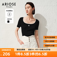 艾諾絲雅詩商場同款ariose夏季新品時髦修身方領(lǐng)短袖T恤針織衫女30438197 黑色 M