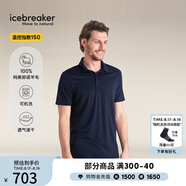 icebreaker25新品美利奴羊毛男150Tech Lite可機(jī)洗短袖T恤Polo衫舒適透氣 0A56WK-午夜藍(lán)401-亞版-新品 M
