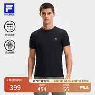 FILA 斐樂官方男裝針織短袖衫2025夏新款健身運動簡約舒適透氣涼感T恤 深黑-BK XL 180/100A/XL