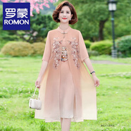 羅蒙（ROMON）胖媽媽夏裝旗袍連衣裙子夏季雪紡裙大碼2025新款中年女夏款洋氣質(zhì) 粉色 2XL 建議115-125斤