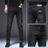 才子（TRIES）男士潮牌秋冬裝牛仔褲直筒休閑修身彈力 小腳褲 黑色 29