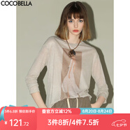 COCOBELLA時(shí)尚花紗印花長(cháng)袖T恤女氣質(zhì)休閑舒適圓領(lǐng)針織衫TS34 卡其 S