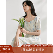 茵曼（INMAN）法式碎花高級感2025夏女新款休閑中長吊帶連衣裙子 月藍連衣裙-18424791 L