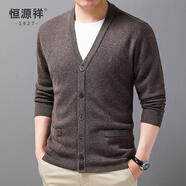 恒源祥加厚純羊毛衫開(kāi)衫男秋冬新款男裝外搭V領(lǐng)中年保暖上衣針織毛線(xiàn)衫 淺咖 L /175/110
