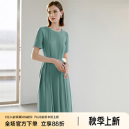 顏域（YANYEE）短袖百褶連衣裙2024夏天新款女裝氣質(zhì)女神范收腰顯瘦氣質(zhì)a字裙 綠色 XL/42