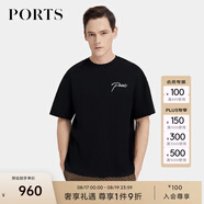 PORTS寶姿男裝夏季時(shí)尚休閑刺繡短袖圓領(lǐng)T恤 黑色 S